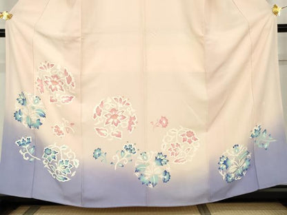 平和屋着物●訪問着　更紗花丸文　暈し染め　金彩　正絹　逸品　AABK8587cs