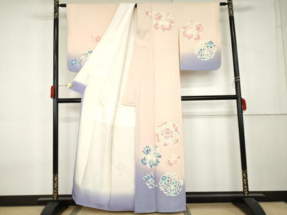 平和屋着物●訪問着　更紗花丸文　暈し染め　金彩　正絹　逸品　AABK8587cs