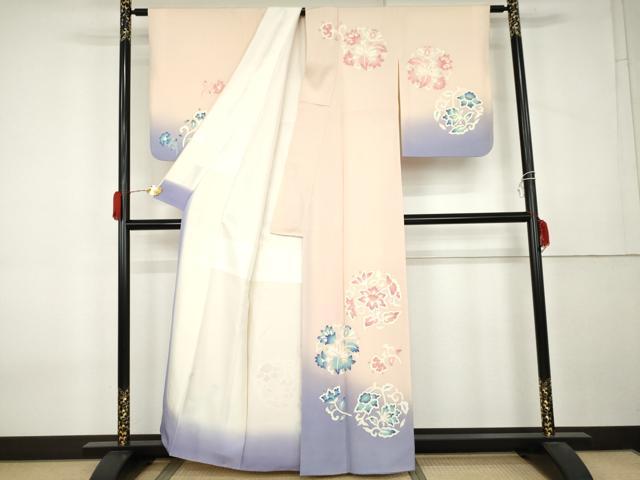平和屋着物●訪問着　更紗花丸文　暈し染め　金彩　正絹　逸品　AABK8587cs