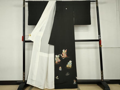 平和屋着物●染刺工芸　大羊居　東京友禅　黒留袖　樹下の遊　金糸　金彩　たとう紙付き　正絹　逸品　AABK8588cs