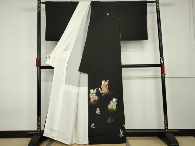 平和屋着物●染刺工芸　大羊居　東京友禅　黒留袖　樹下の遊　金糸　金彩　たとう紙付き　正絹　逸品　AABK8588cs