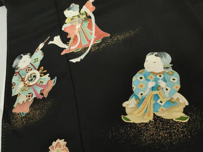平和屋着物●染刺工芸　大羊居　東京友禅　黒留袖　樹下の遊　金糸　金彩　たとう紙付き　正絹　逸品　AABK8588cs
