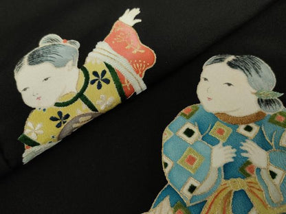 平和屋着物●染刺工芸　大羊居　東京友禅　黒留袖　樹下の遊　金糸　金彩　たとう紙付き　正絹　逸品　AABK8588cs