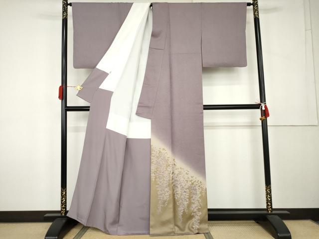 平和屋着物●訪問着　刺繍　藤花房　暈し染め　金糸　正絹　逸品　AABK8591cs