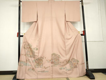 平和屋着物●中国三大刺繍　スワトウ刺繍　汕頭刺繍　相良刺繍　総刺繍　色留袖　色紙吉祥花文　ロング丈　正絹　逸品　AABK8592cs
