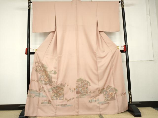 平和屋着物●中国三大刺繍　スワトウ刺繍　汕頭刺繍　相良刺繍　総刺繍　色留袖　色紙吉祥花文　ロング丈　正絹　逸品　AABK8592cs