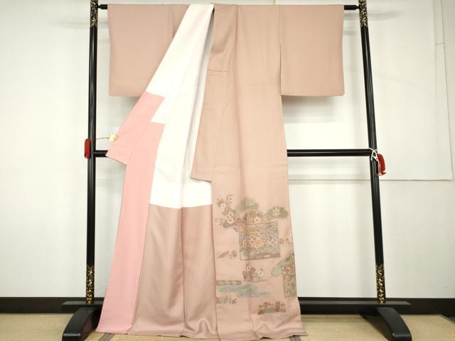 平和屋着物●中国三大刺繍　スワトウ刺繍　汕頭刺繍　相良刺繍　総刺繍　色留袖　色紙吉祥花文　ロング丈　正絹　逸品　AABK8592cs