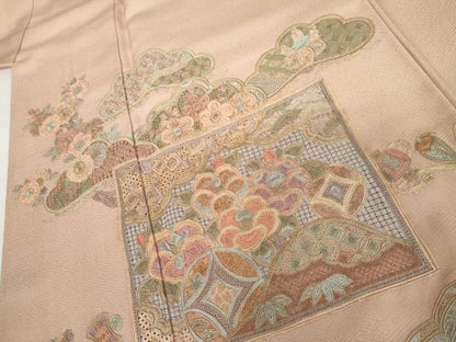 平和屋着物●中国三大刺繍　スワトウ刺繍　汕頭刺繍　相良刺繍　総刺繍　色留袖　色紙吉祥花文　ロング丈　正絹　逸品　AABK8592cs