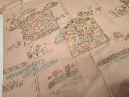 平和屋着物●中国三大刺繍　スワトウ刺繍　汕頭刺繍　相良刺繍　総刺繍　色留袖　色紙吉祥花文　ロング丈　正絹　逸品　AABK8592cs