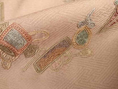 平和屋着物●中国三大刺繍　スワトウ刺繍　汕頭刺繍　相良刺繍　総刺繍　色留袖　色紙吉祥花文　ロング丈　正絹　逸品　AABK8592cs