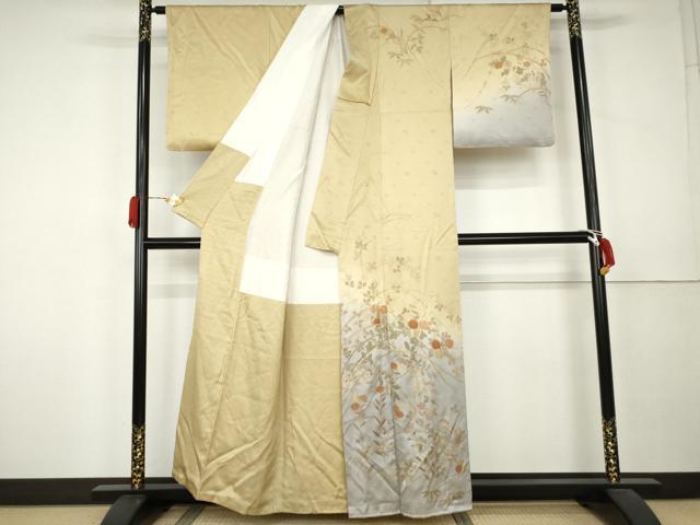 平和屋着物●訪問着　枝花文　暈し染め　金彩　正絹　逸品　AABK8595cs