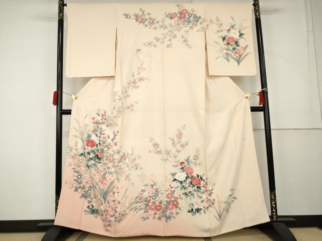 平和屋着物●訪問着　友禅　作家物　枝花文　暈し染め　正絹　逸品　AABK8596cs