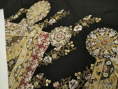 平和屋着物●豪華黒留袖　総刺繍　双鳥正倉院花文　金糸　正絹　逸品　AABK8597cs