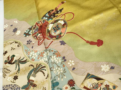 平和屋着物●豪華振袖　駒刺繍　鳳凰花鼓文　暈し染め　金彩　ロング丈　正絹　逸品　AABK8600cs