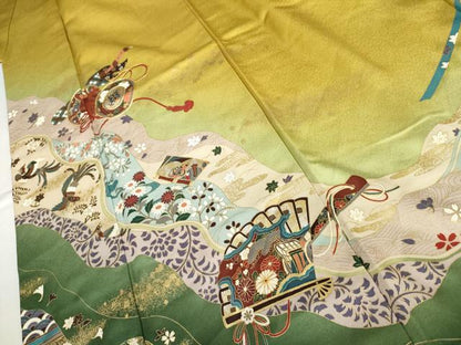 平和屋着物●豪華振袖　駒刺繍　鳳凰花鼓文　暈し染め　金彩　ロング丈　正絹　逸品　AABK8600cs