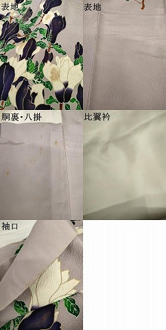 平和屋着物●浦野理一　金彩友禅　訪問着　枝花文　金彩　鬼しぼ縮緬　正絹　逸品　AABK8603cs