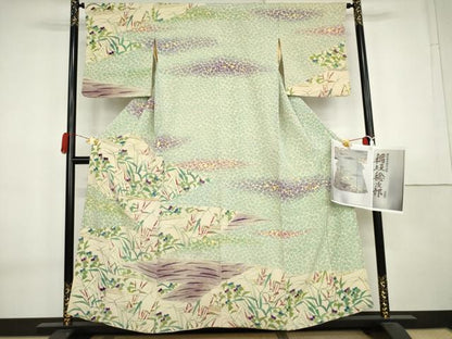 平和屋着物●型絵染の人間国宝　稲垣稔次郎　訪問着　枝花文　金彩　カラーコピー付き　正絹　逸品　AABK8604cs