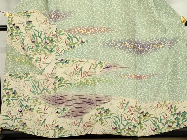 平和屋着物●型絵染の人間国宝　稲垣稔次郎　訪問着　枝花文　金彩　カラーコピー付き　正絹　逸品　AABK8604cs