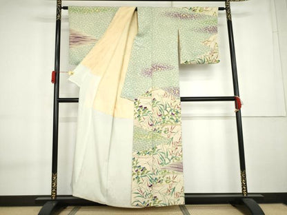平和屋着物●型絵染の人間国宝　稲垣稔次郎　訪問着　枝花文　金彩　カラーコピー付き　正絹　逸品　AABK8604cs
