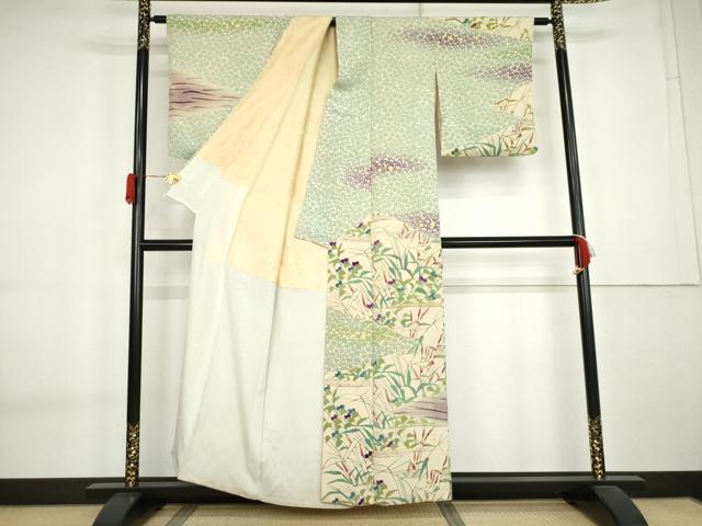 平和屋着物●型絵染の人間国宝　稲垣稔次郎　訪問着　枝花文　金彩　カラーコピー付き　正絹　逸品　AABK8604cs