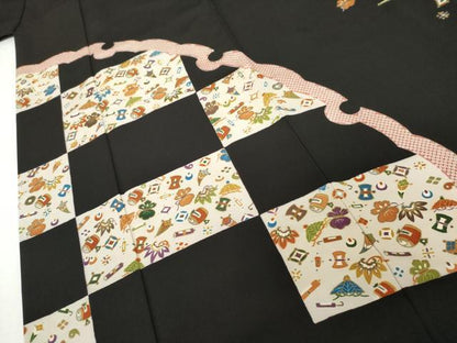平和屋着物●訪問着　駒刺繍　雪輪宝尽くし　黒地　金彩　ロング丈　正絹　逸品　AABK8605cs
