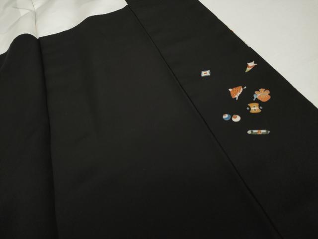 平和屋着物●訪問着　駒刺繍　雪輪宝尽くし　黒地　金彩　ロング丈　正絹　逸品　AABK8605cs