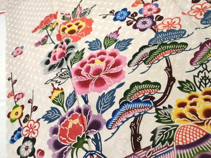 平和屋着物●本場琉球紅型　振袖　松竹梅風景文　正絹　逸品　AABK8610cs