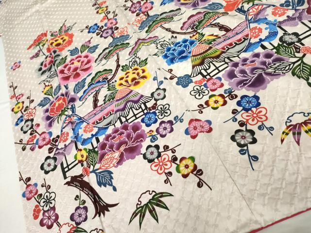 平和屋着物●本場琉球紅型　振袖　松竹梅風景文　正絹　逸品　AABK8610cs