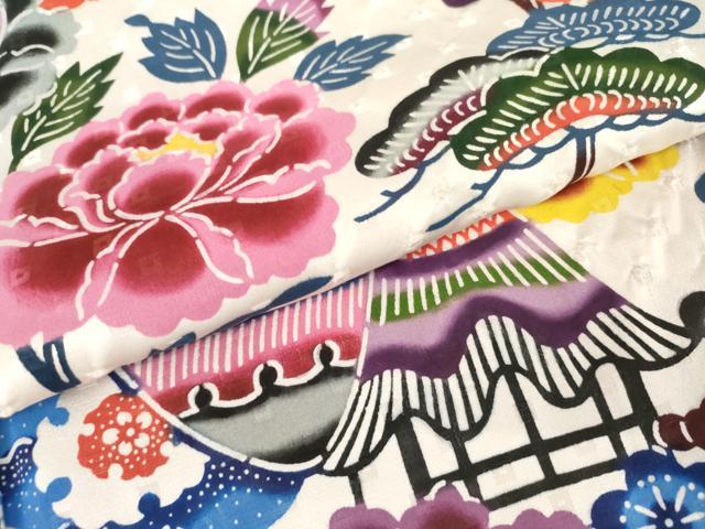 平和屋着物●本場琉球紅型　振袖　松竹梅風景文　正絹　逸品　AABK8610cs
