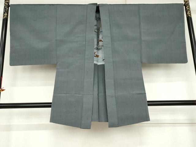 平和屋着物●男性　紬　アンサンブル　色無地　鉛色　正絹　逸品　AABK8611cs