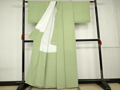 平和屋着物●上質な色無地　若緑色　正絹　逸品　AABK8612cs