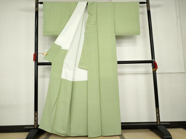 平和屋着物●上質な色無地　若緑色　正絹　逸品　AABK8612cs