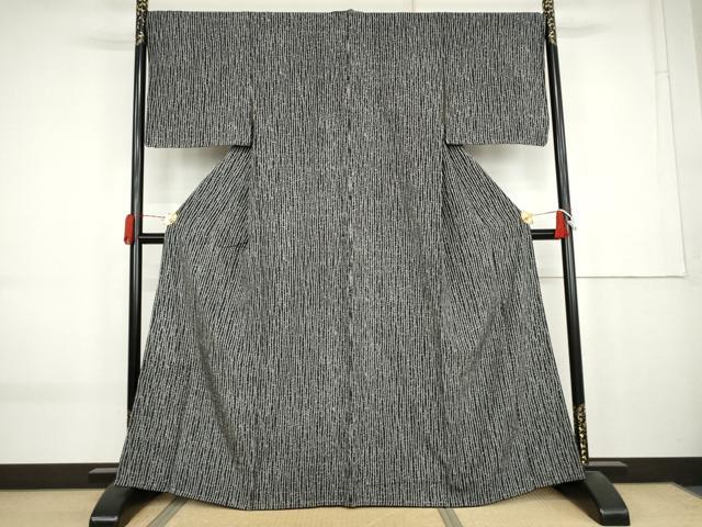 平和屋着物●上質な小紋　よろけ縞　黒地　正絹　逸品　未使用　AABK8616cs
