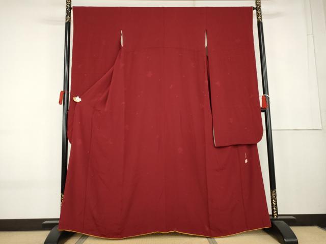 平和屋着物●世界的ファッションデザイナー　山本寛斎　kansaiブランド　振袖　草花地紋　色無地　濃紅色　正絹　逸品　AABK8618cs
