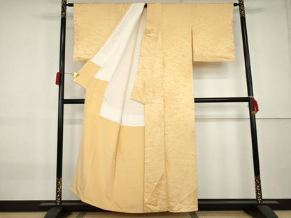 平和屋着物●上質な色無地　石畳地紋　萱草色　正絹　逸品　AABK8622cs