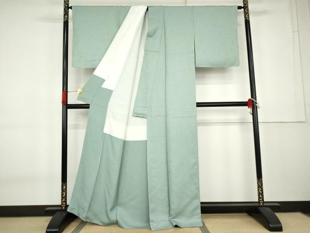 平和屋着物●上質な色無地　花唐草地紋　青竹色　正絹　逸品　未使用　AABK8624cs
