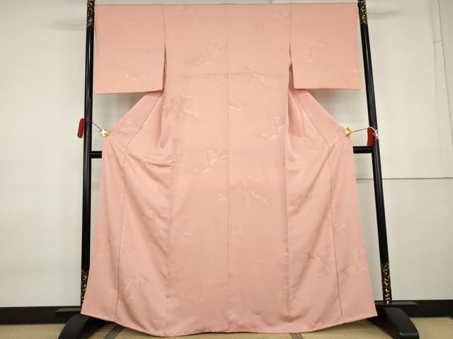 平和屋着物●上質な色無地　笹竹地紋　珊瑚色　正絹　逸品　AABK8626cs