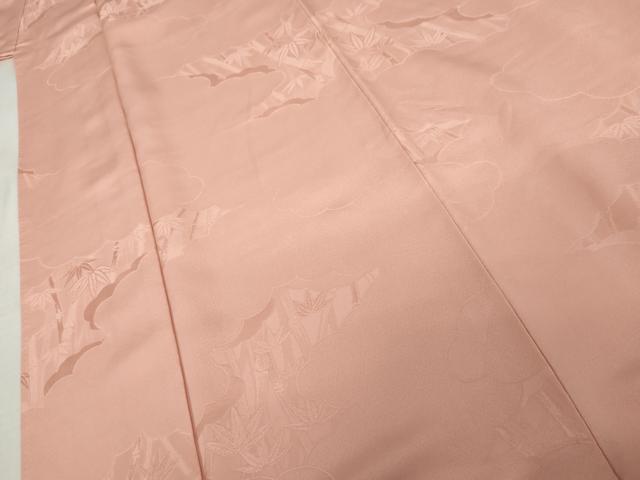 平和屋着物●上質な色無地　笹竹地紋　珊瑚色　正絹　逸品　AABK8626cs