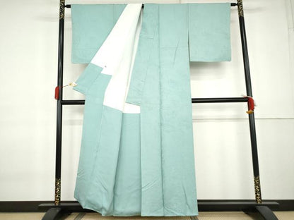 平和屋着物●上質な色無地　人物風景地紋　白群色　さが美扱い　正絹　逸品　AABK8627cs