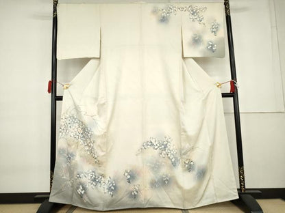 平和屋着物●訪問着　手描き　流水枝花文　暈し染め　金彩　正絹　逸品　AABK8629cs