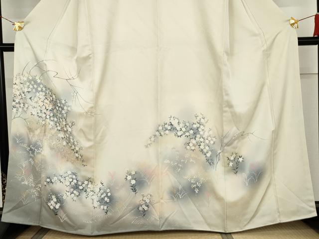 平和屋着物●訪問着　手描き　流水枝花文　暈し染め　金彩　正絹　逸品　AABK8629cs
