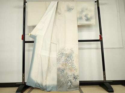 平和屋着物●訪問着　手描き　流水枝花文　暈し染め　金彩　正絹　逸品　AABK8629cs