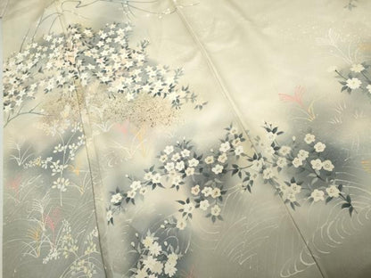 平和屋着物●訪問着　手描き　流水枝花文　暈し染め　金彩　正絹　逸品　AABK8629cs