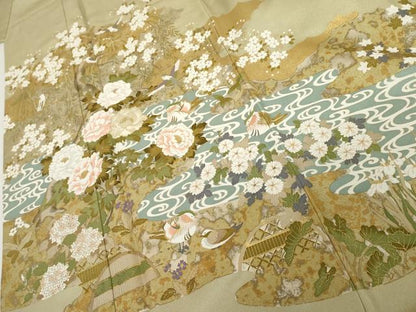 平和屋着物●豪華色留袖　鴛鴦花鳥文　金彩　鈴乃屋扱い　正絹　逸品　AABK8630cs