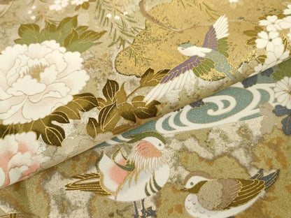 平和屋着物●豪華色留袖　鴛鴦花鳥文　金彩　鈴乃屋扱い　正絹　逸品　AABK8630cs