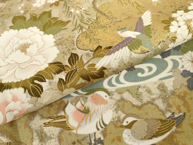 平和屋着物●豪華色留袖　鴛鴦花鳥文　金彩　鈴乃屋扱い　正絹　逸品　AABK8630cs
