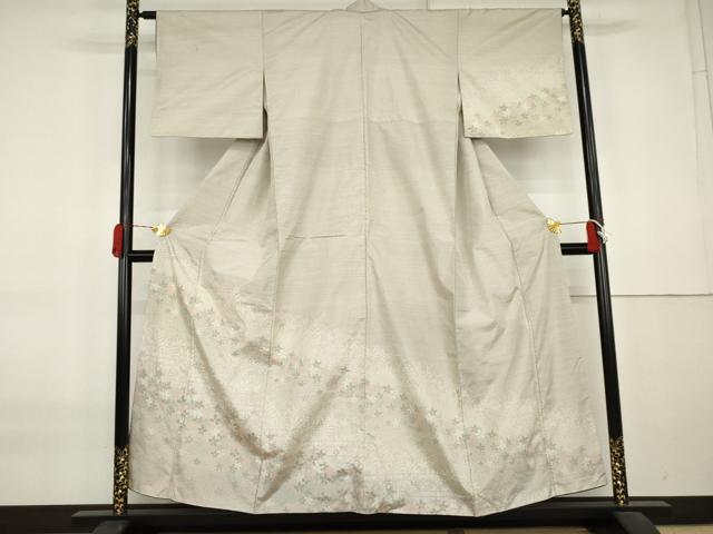 平和屋着物●訪問着　紬地　草花文　正絹　逸品　AABK8632cs
