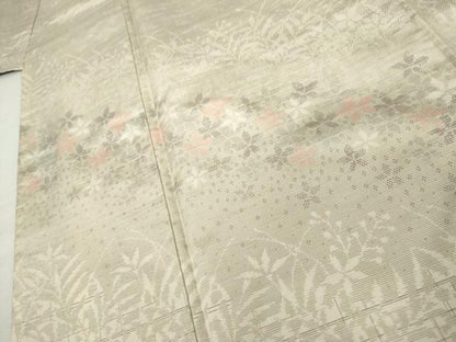 平和屋着物●訪問着　紬地　草花文　正絹　逸品　AABK8632cs