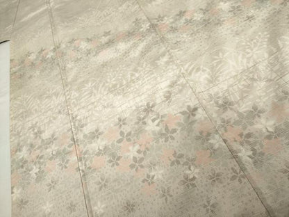 平和屋着物●訪問着　紬地　草花文　正絹　逸品　AABK8632cs