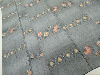 平和屋着物●小千谷紬　更紗花横段文　正絹　逸品　AABK8633cs